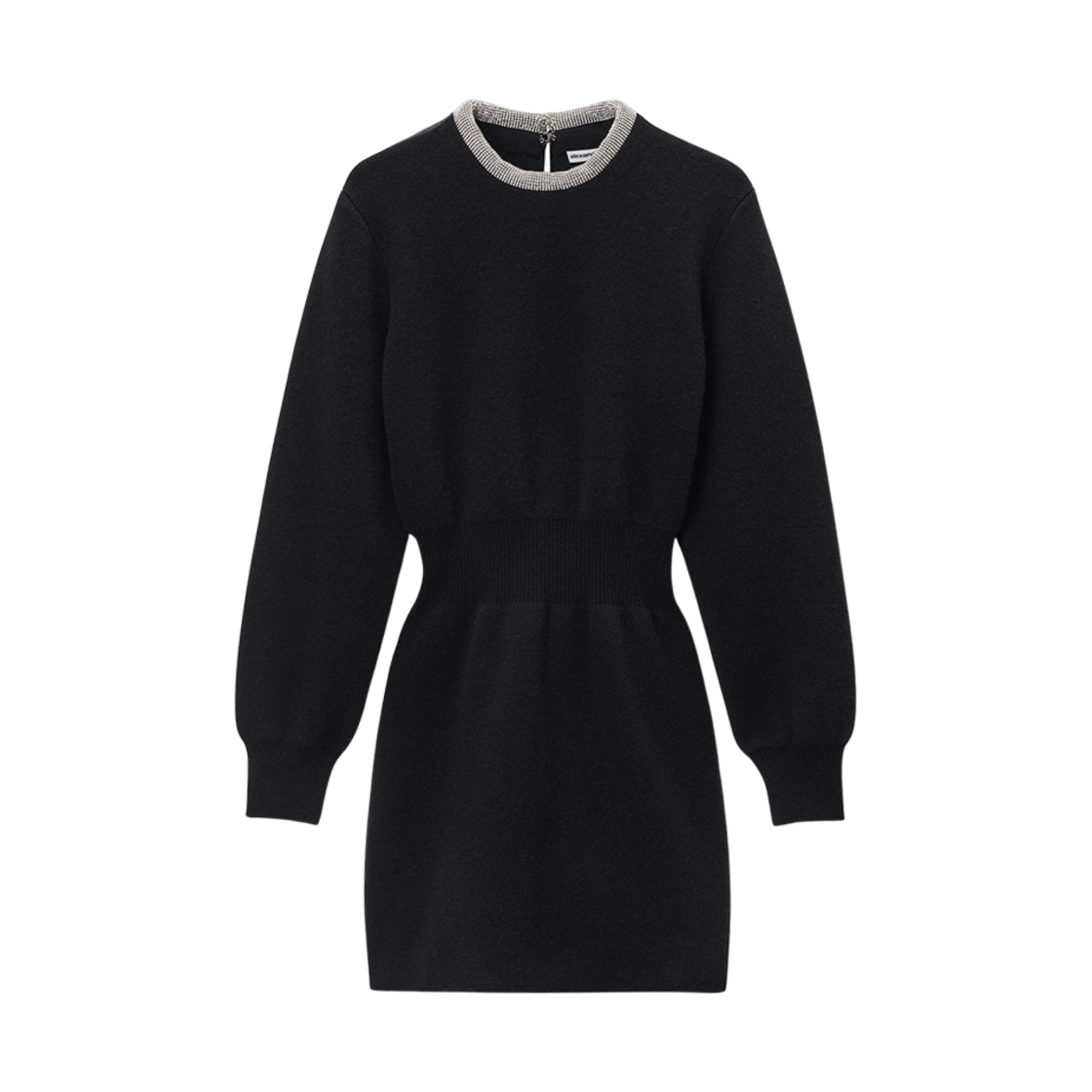 (W) 알렉산더 왕 크리스털 핫픽스 트림 디테일 울 블렌드 롱슬리브 드레스 블랙((W) Alexander Wang Crystal Hotfix Trim Detail Wool Blend Long Sleeve Dress Black)
