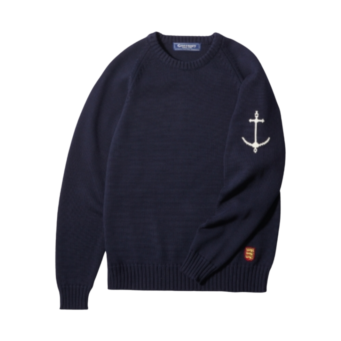 - Guernsey Woollens Raglan Crewneck Cotton Sweater Navy
