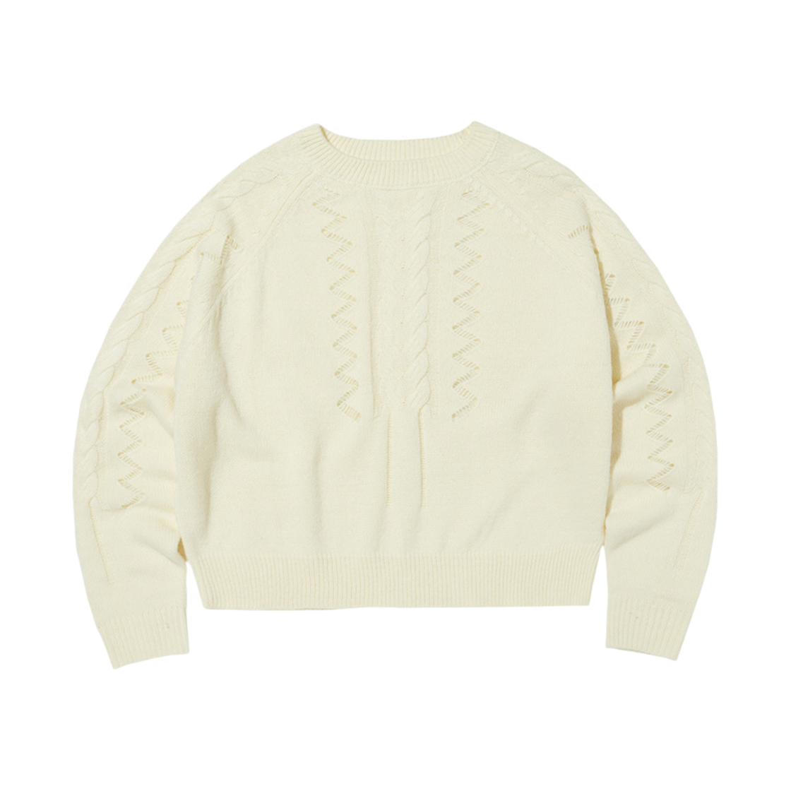 스웨이드 데미지드 케이블 니트 아이보리