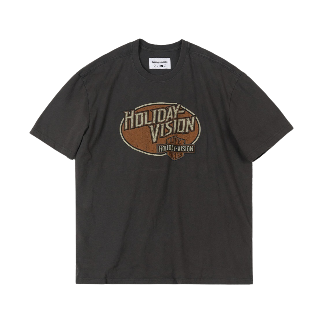 타이핑 미스테이크 홀리데이 비전 패러디 그래픽 티셔츠 V.1 다크 그레이(Typing Mistake Holiday-Vision Parody Graphic T-Shirt V.1 Dark Grey)