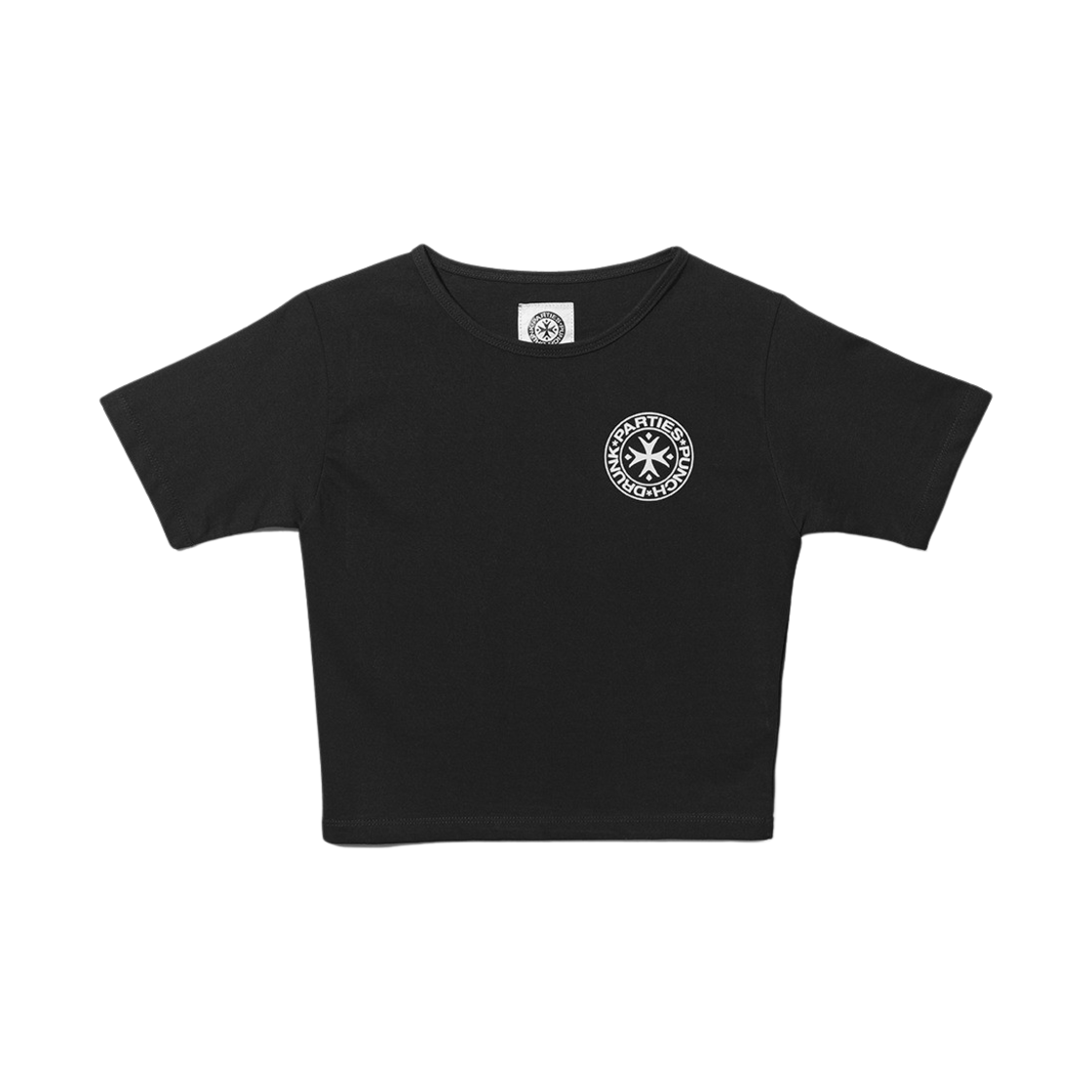 펀치 드렁크 파티즈 서클 로고 크롭 탑 블랙