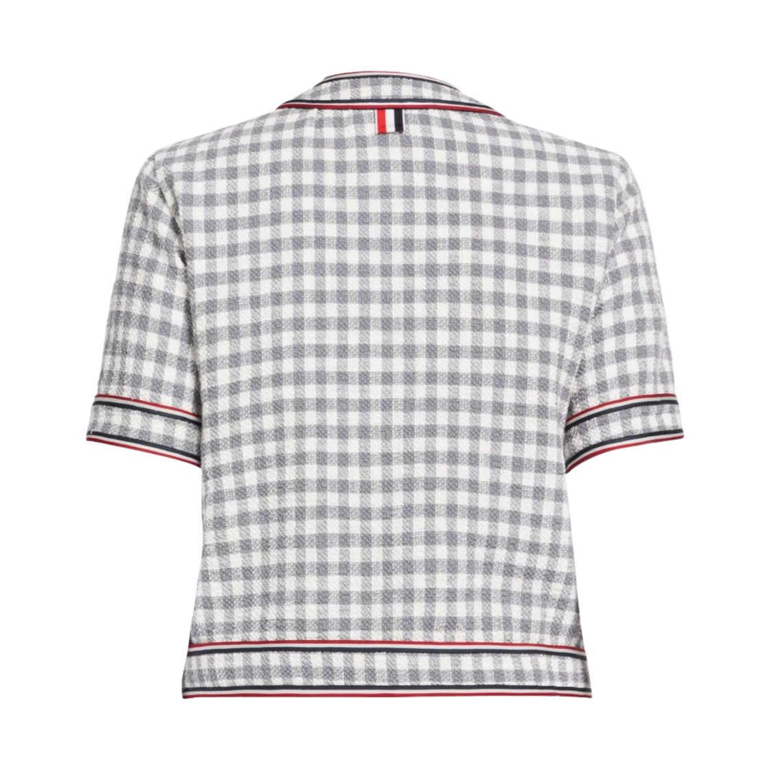 (W) 톰브라운 깅엄 스트라이프 트림 숏슬리브 가디건 미디움 그레이((W) Thom Browne Gingham Stripe Trim Short Sleeve Cardigan Medium Grey) - 2