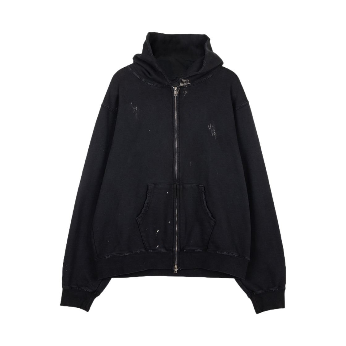 24EP3JK011 Gatherlazy Cut Damage Washing Hoodie Zip Up Black