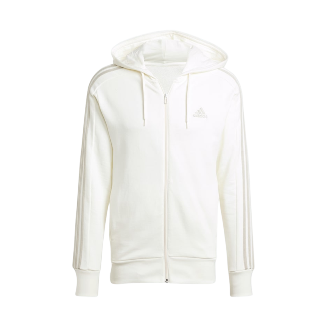 아디다스 에센셜 프렌치 테리 삼선 풀집 후드 오프 화이트 - US 사이즈(Adidas Essentials French Terry 3-Stripes Full-Zip Hoodie Off White - US Sizing)