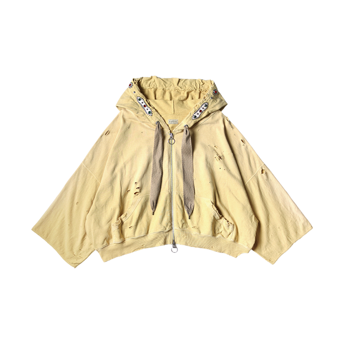 캐피탈 플리스 스릴러 데미지드 데블 후드 블루종 스터드 리메이크 라이트 옐로우(Kapital Fleece Thriller Damaged Devil Hooded Blouson Studs Remake Light Yellow) - 1