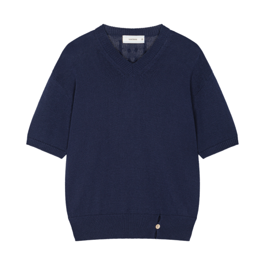 Waviness25208 Waviness High Tide V-Neck Half Knit Deep Navy