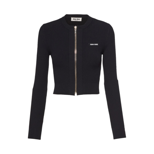(W) Miu Miu Viscose Crewneck Cardigan Black