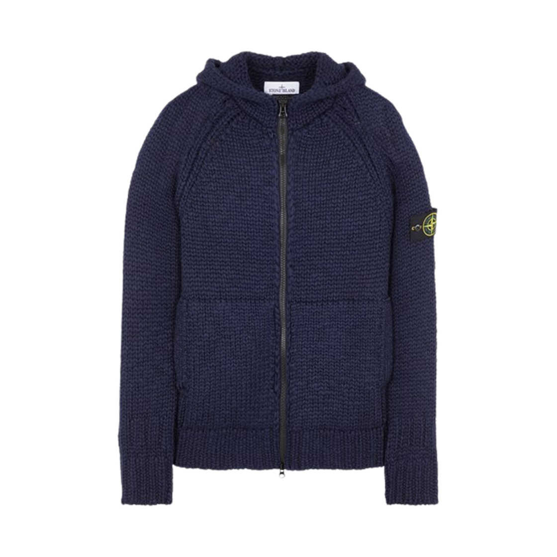 스톤 아일랜드 544D4 핸드메이드 필 후드 니트 가디건 네이비 블루 - 23FW