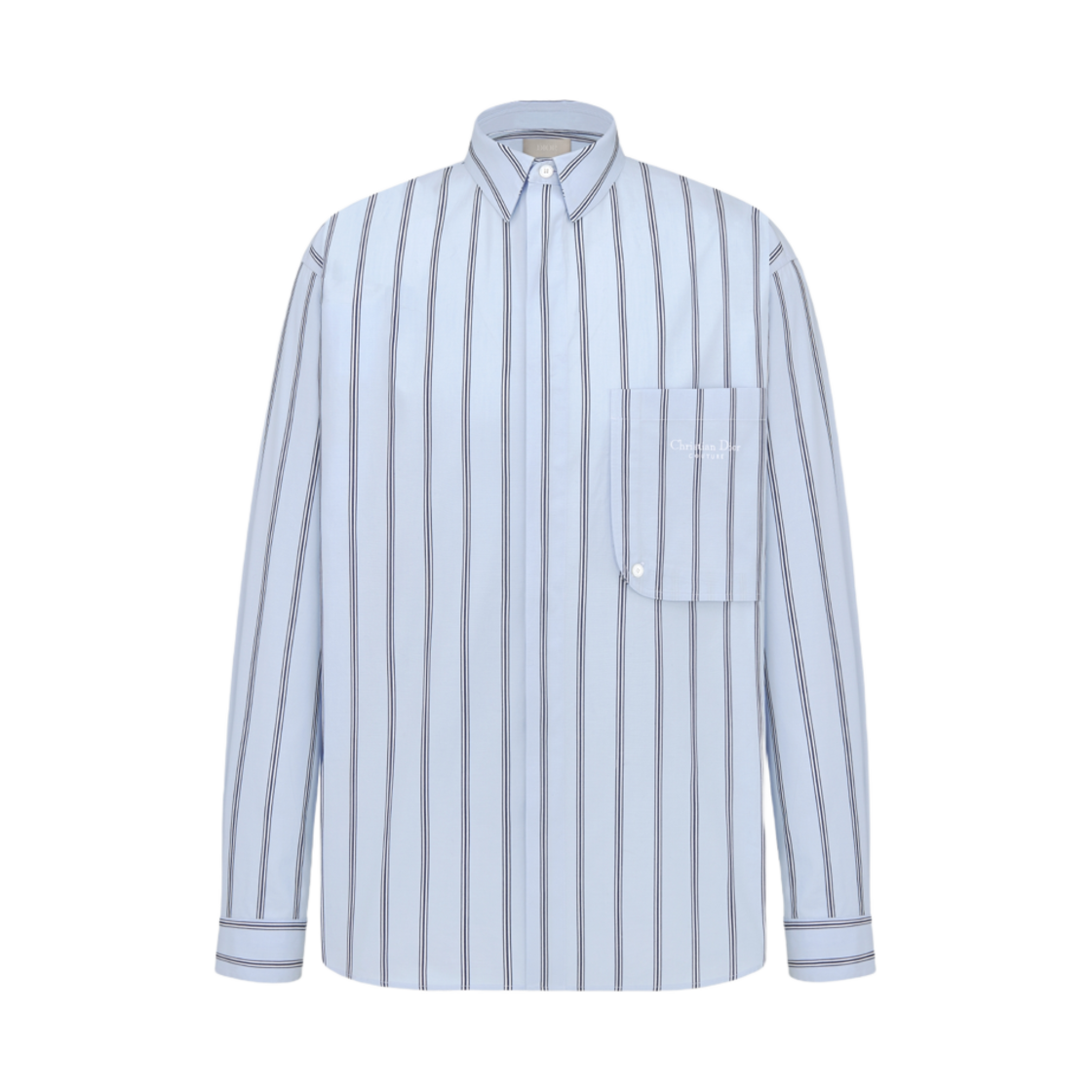 443C556A6290-C570 Dior Striped Cotton Christian Couture Embroidery Shirt Blue