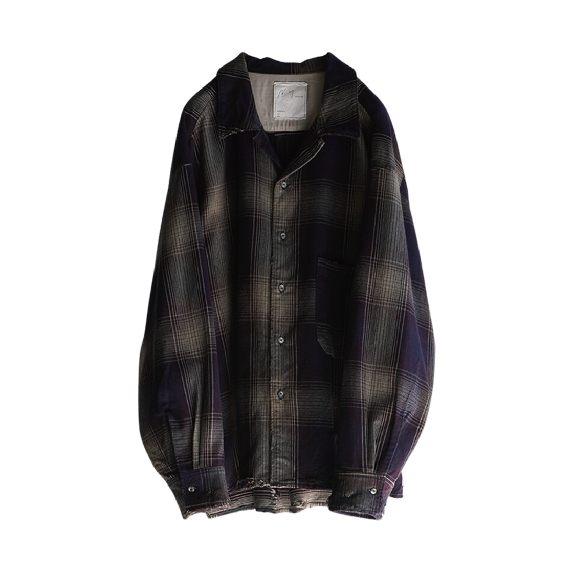 안셀름 데미지 플란넬 체크 셔츠 그레이 버건디(Ancellm Damaged Flannel Check Shirt Gray Burgundy)