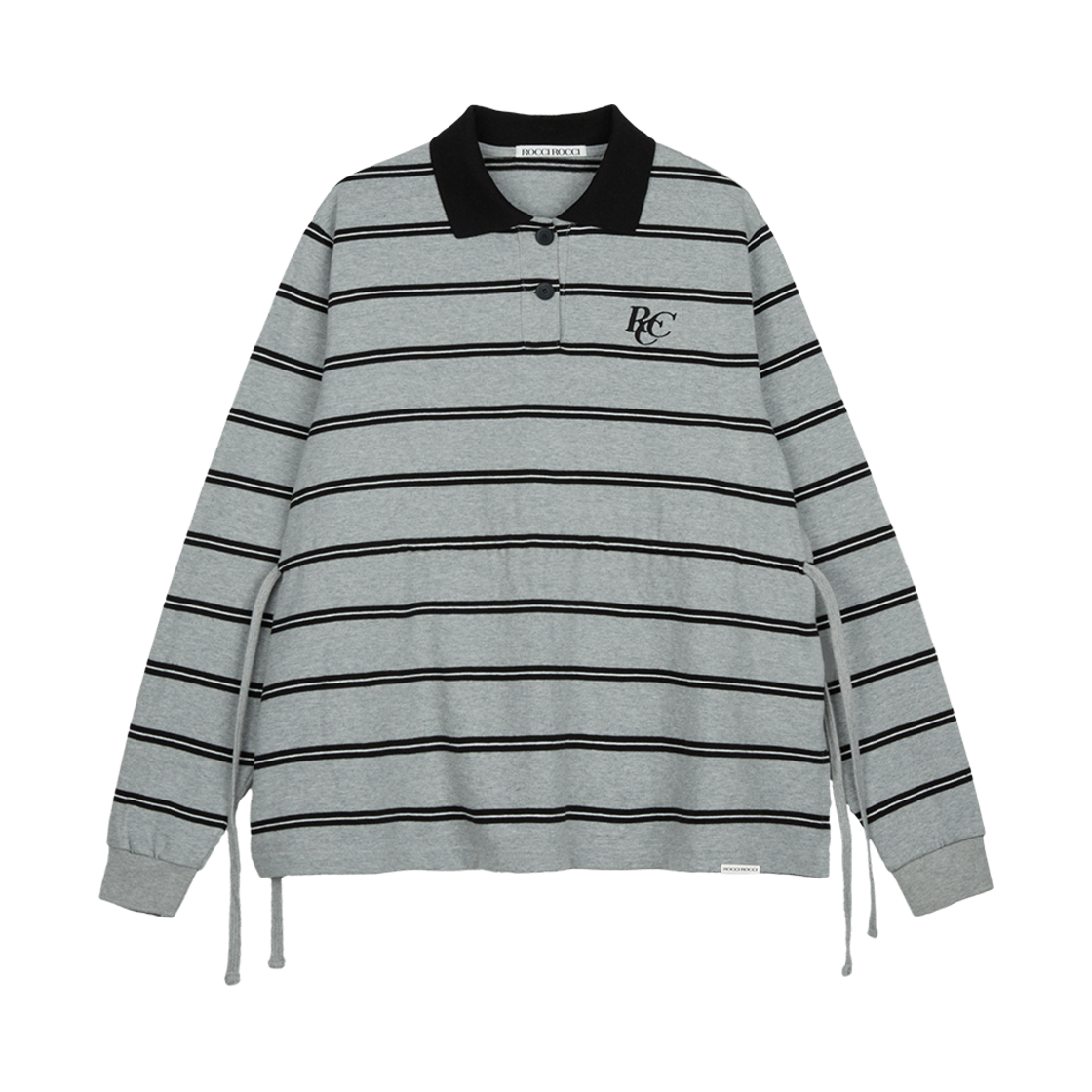 R4AL011MGOS ROCCI ROCCI RCC Stripe Button Collar Long Sleeve T-shirt Melange grey