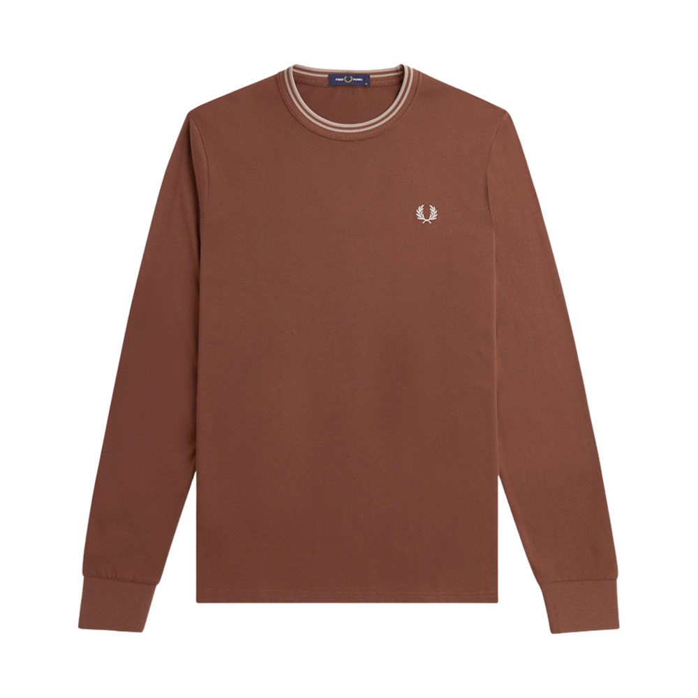 AFPM2439602-W52 Fred Perry Twin Tipped Long Sleeve T-Shirt Whisky Brown