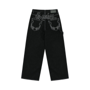 Kashiko Embroied Nonfade Denim Pants Black