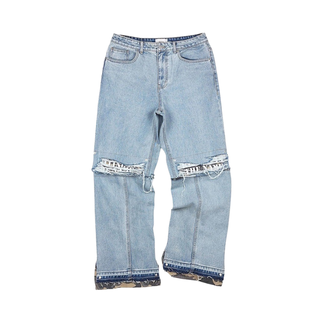 레저렉션13 니 디스트로이드 데님 팬츠 라이트 블루