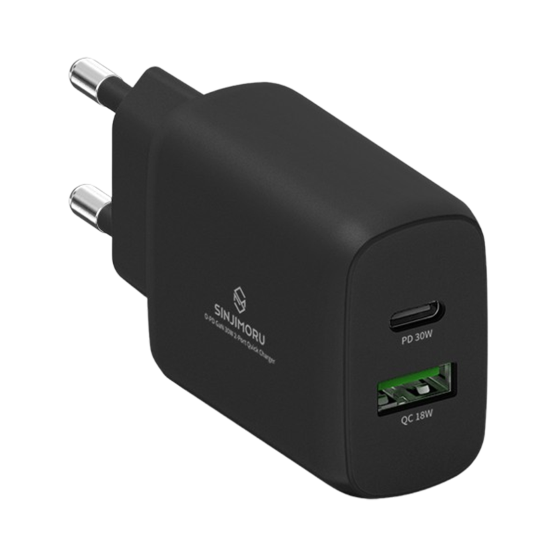 S500100015 SINJIMORU GaN 30W Quick Dual Port Charger USB-C PD PPS iPhone Galaxy Adapter Black