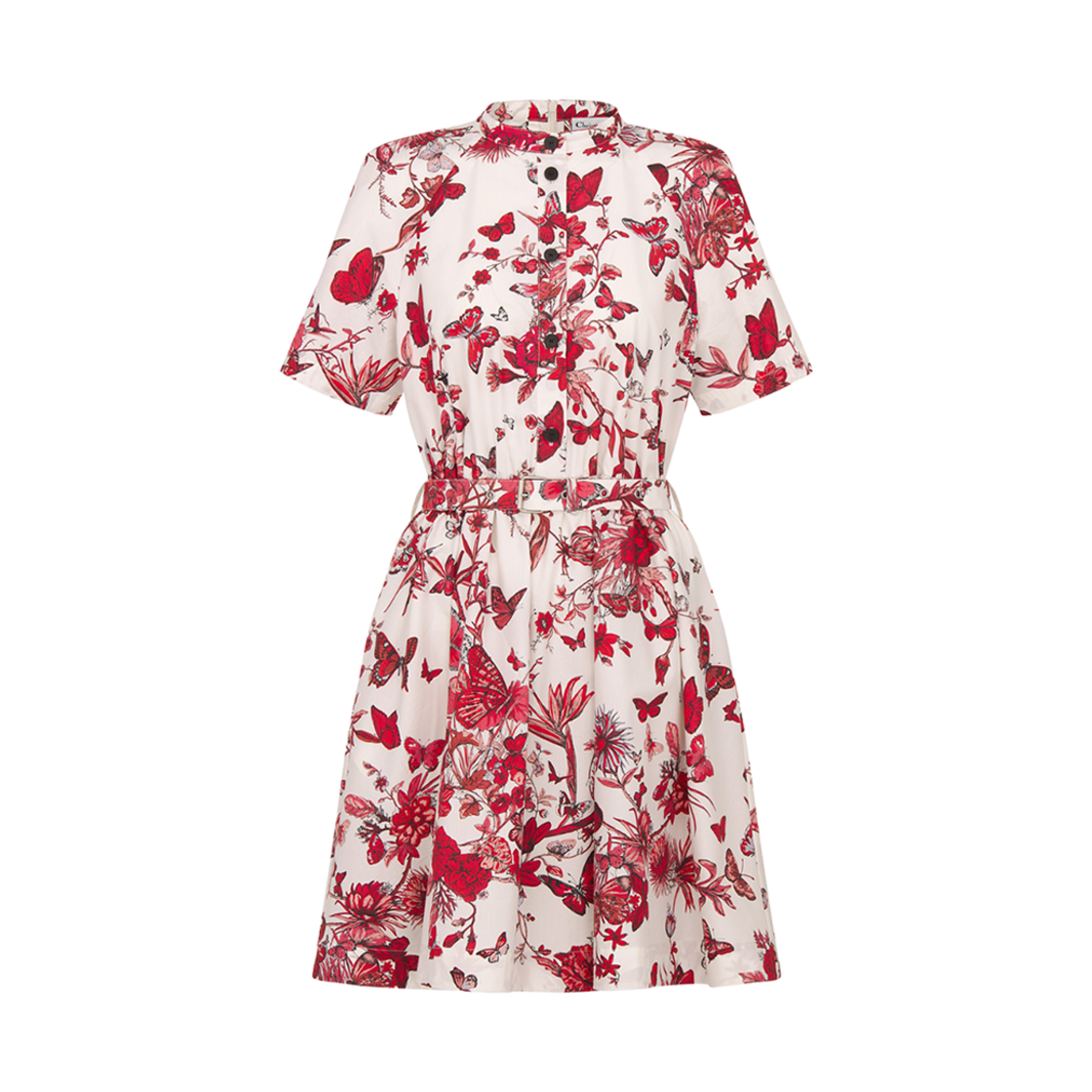 417R89A3676-X3810 (W) Dior Belted Shirt Dress White Silk Poplin Red Mexico Motif - 대표 이미지 #1
