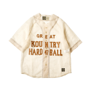 Kapital Sheer Stripe Great Kountry Baseball Shirt Beige