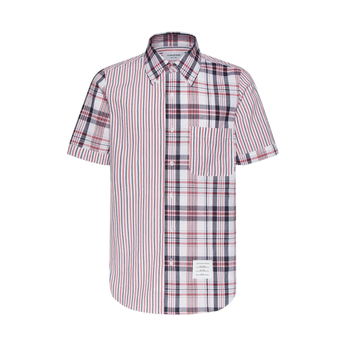 MWS239F-F0808-960 Thom Browne Fun-Mix Madras Cotton Short Sleeve Shirt RWB White