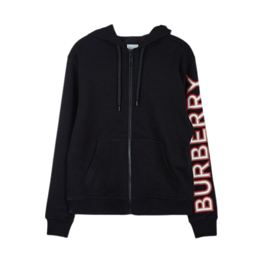 (W) Burberry Vertical Logo Sleeve Zip Hoodie Black