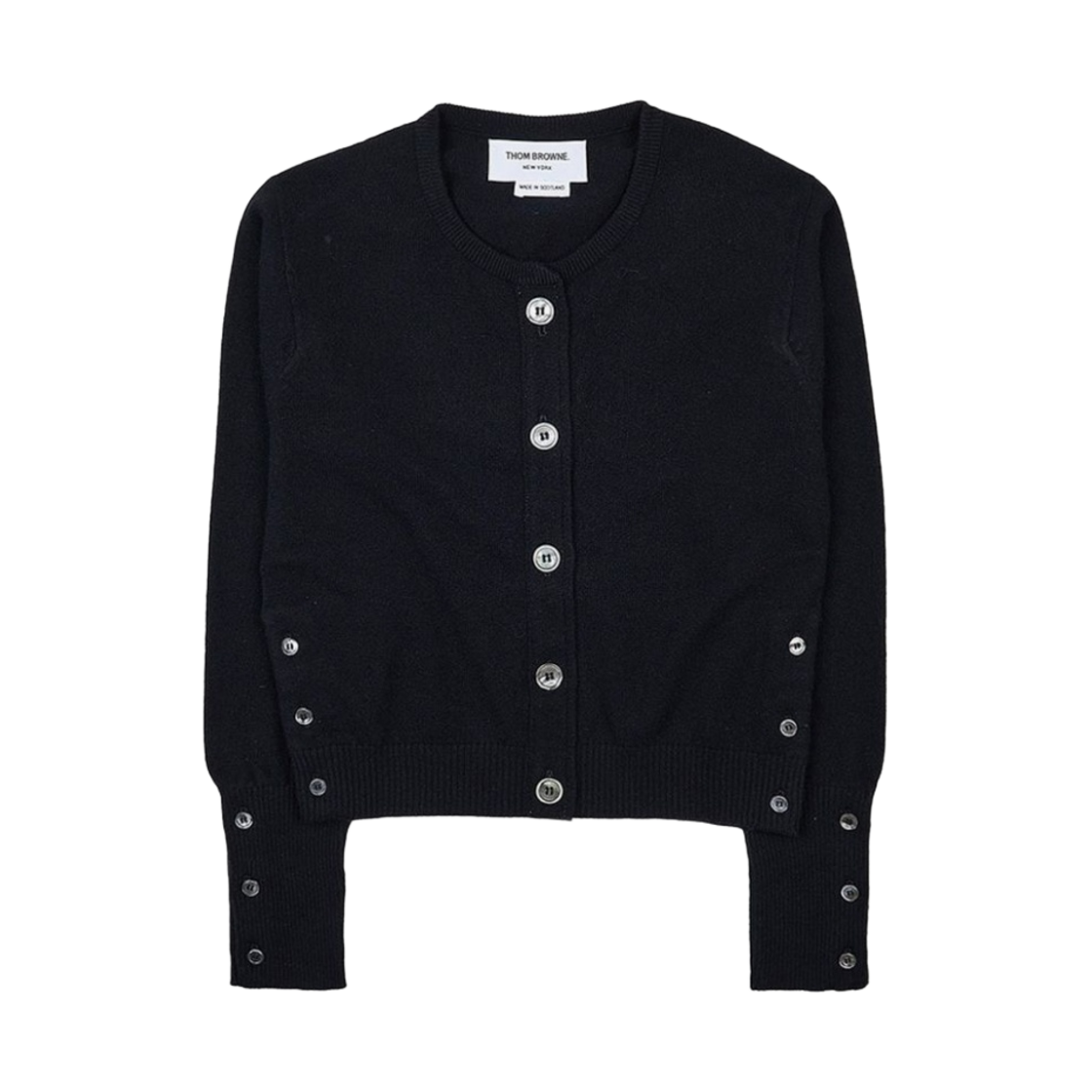 FKC521A-Y2001-001 (W) Thom Browne Cashmere Cropped Crew Neck Shell Top Black