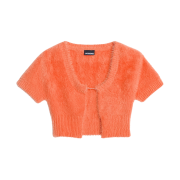 (W) Jacquemus La Maille Neve Fluffy Charm Logo Cardigan Orange