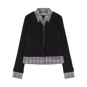 Fancy Club Check Shirt Layered Cardigan Black