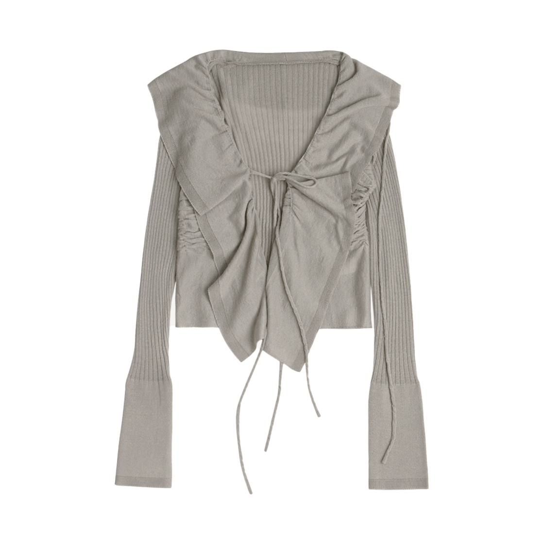 오호스 러플 드레이프 앙고라 가디건 그레이