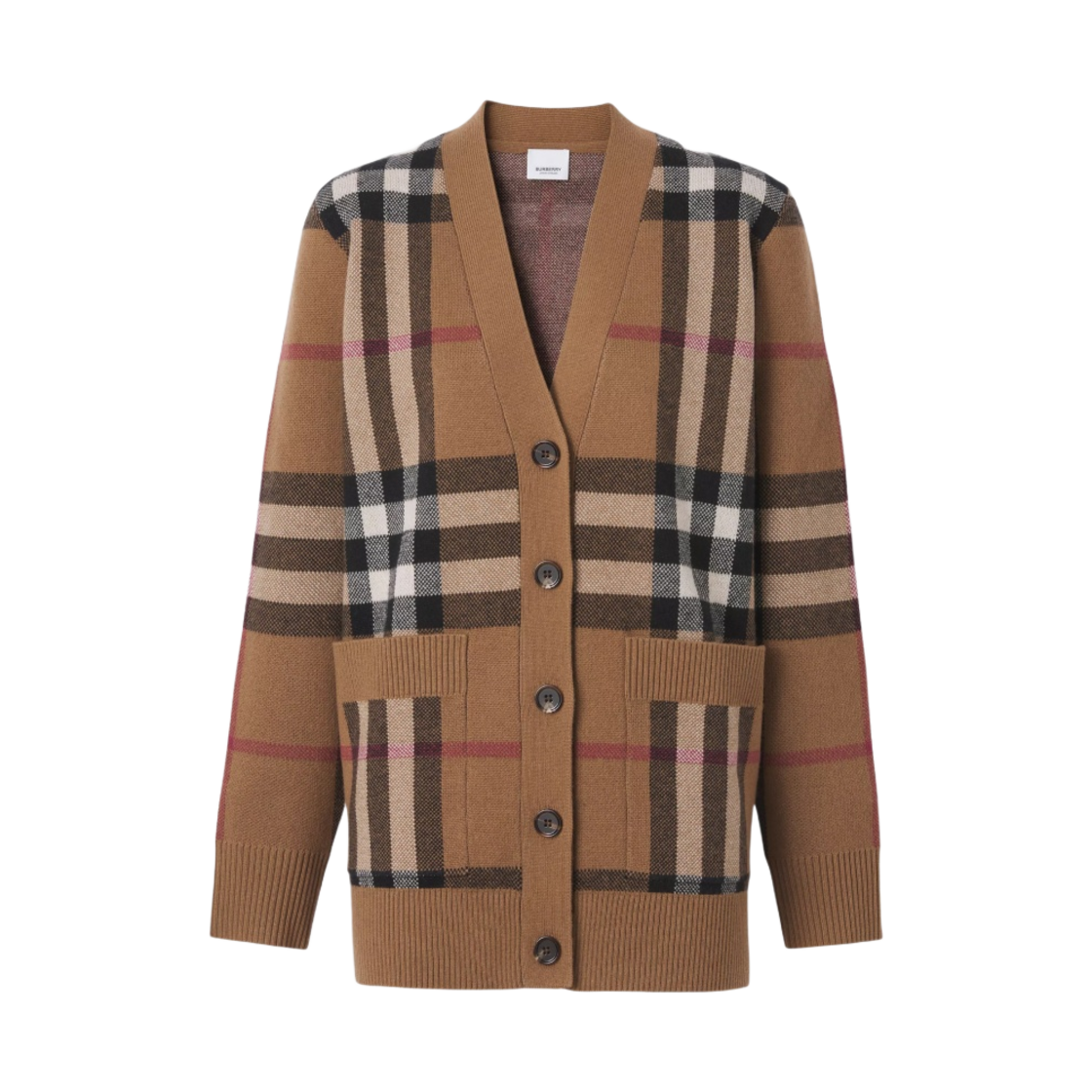 (W) 버버리 체크 울 캐시미어 자카드 오버사이즈 가디건 버치 브라운((W) Burberry Check Wool Cashmere Jacquard Oversized Cardigan Birch Brown)
