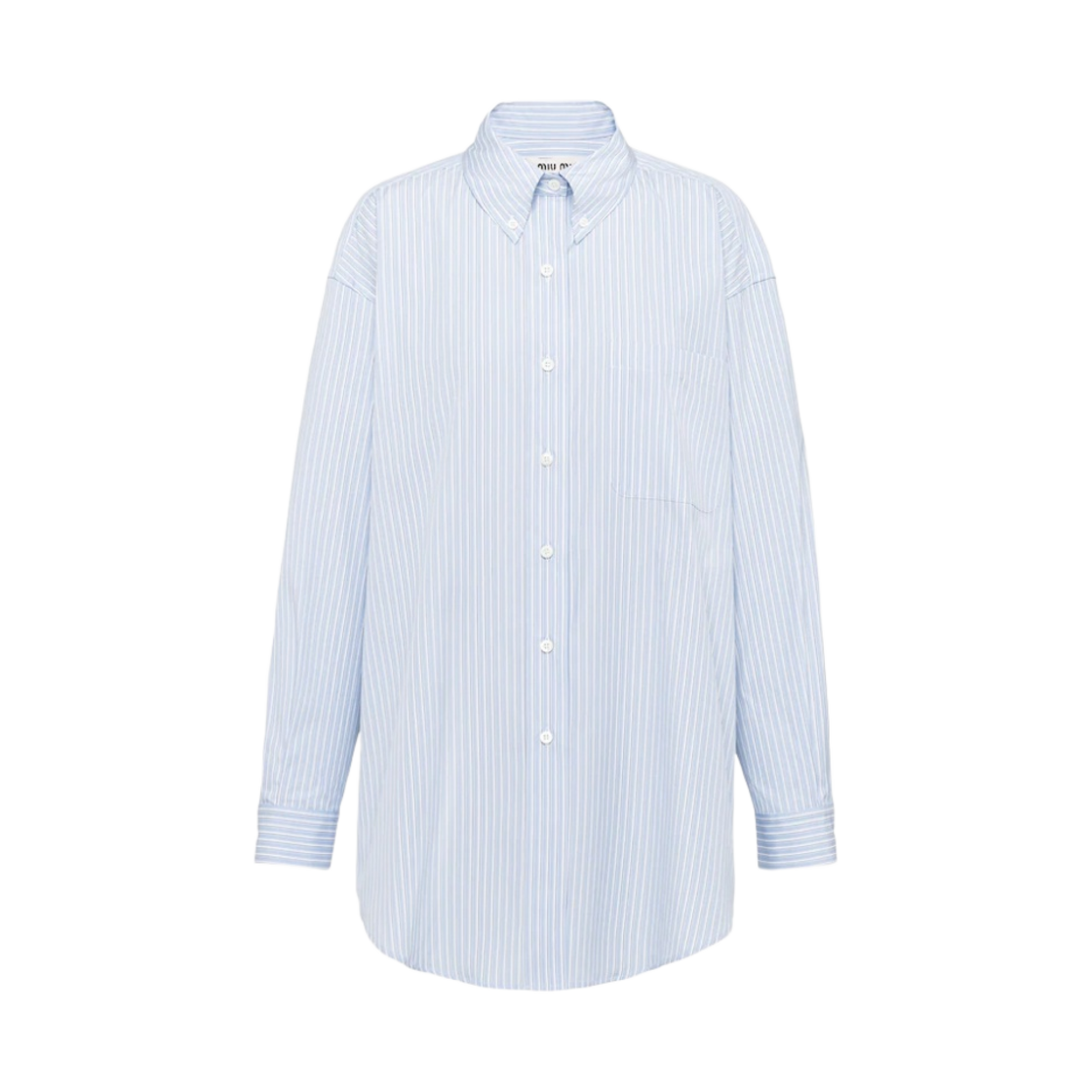 (W) 미우 미우 로고 장식 스트라이프 샴브레이 셔츠 라이트 블루((W) Miu Miu Striped Chambray Shirt with Logo Light Blue) - 1