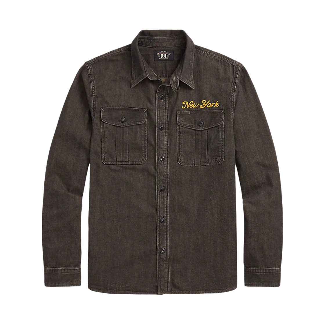 100042573 Double RL Embroidered Denim Work Shirt Washed Black