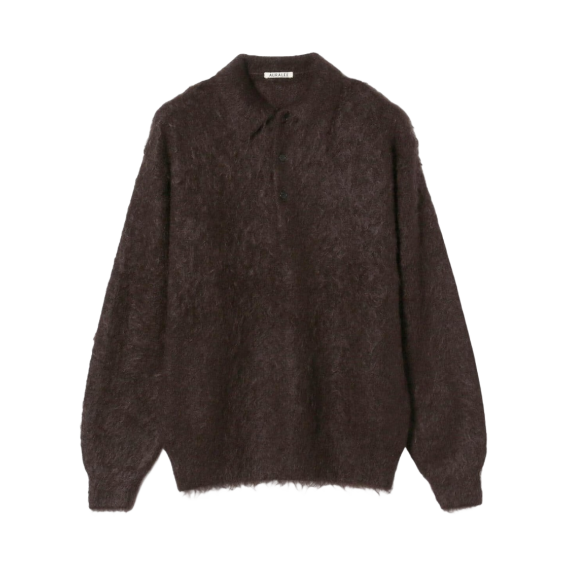 오라리 브러쉬드 슈퍼 키드 모헤어 니트 폴로 다크 브라운(Auralee Brushed Super Kid Mohair Knit Polo Dark Brown) - 1