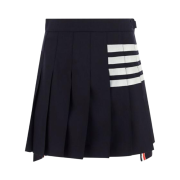 (W) Thom Browne Plain Weave Mini Pleated 4-Bar Skirt Navy