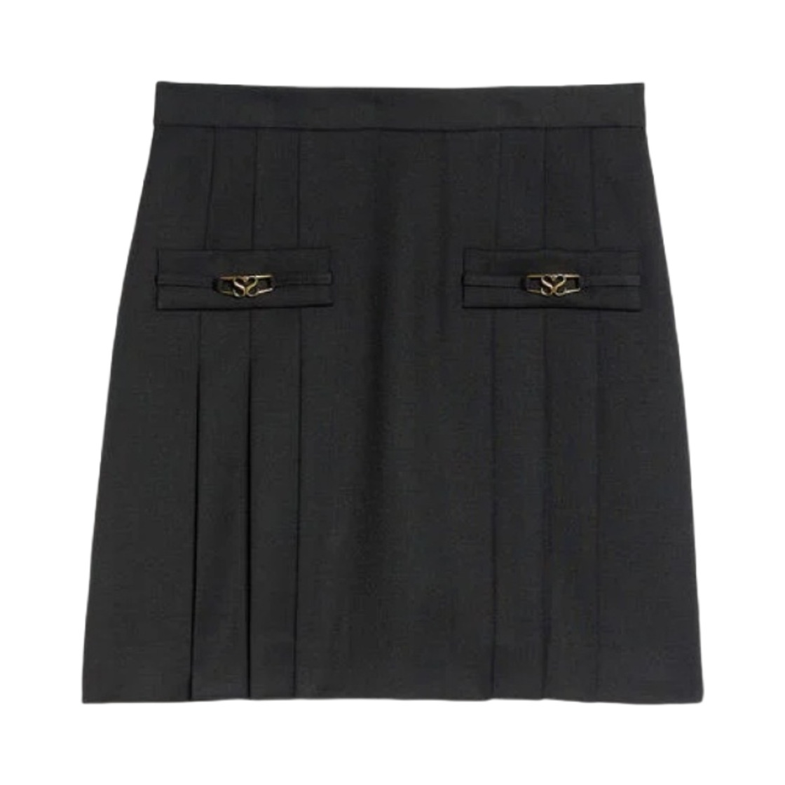(W) 산드로 스티치 플리츠 숏 스커트 블랙((W) Sandro Short Skirt with Stitched Pleats Black)