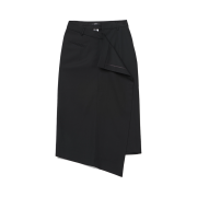 GOEN.J Trouser Motif Asymmetric Draped Front Wool Blend Midi Skirt Black