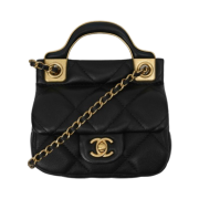 Chanel Flap Card Holder With Chain Calfskin & Gold Black