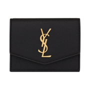 Saint Laurent Uptown Business-Card Case in Grain de Poudre Embossed Leather Black