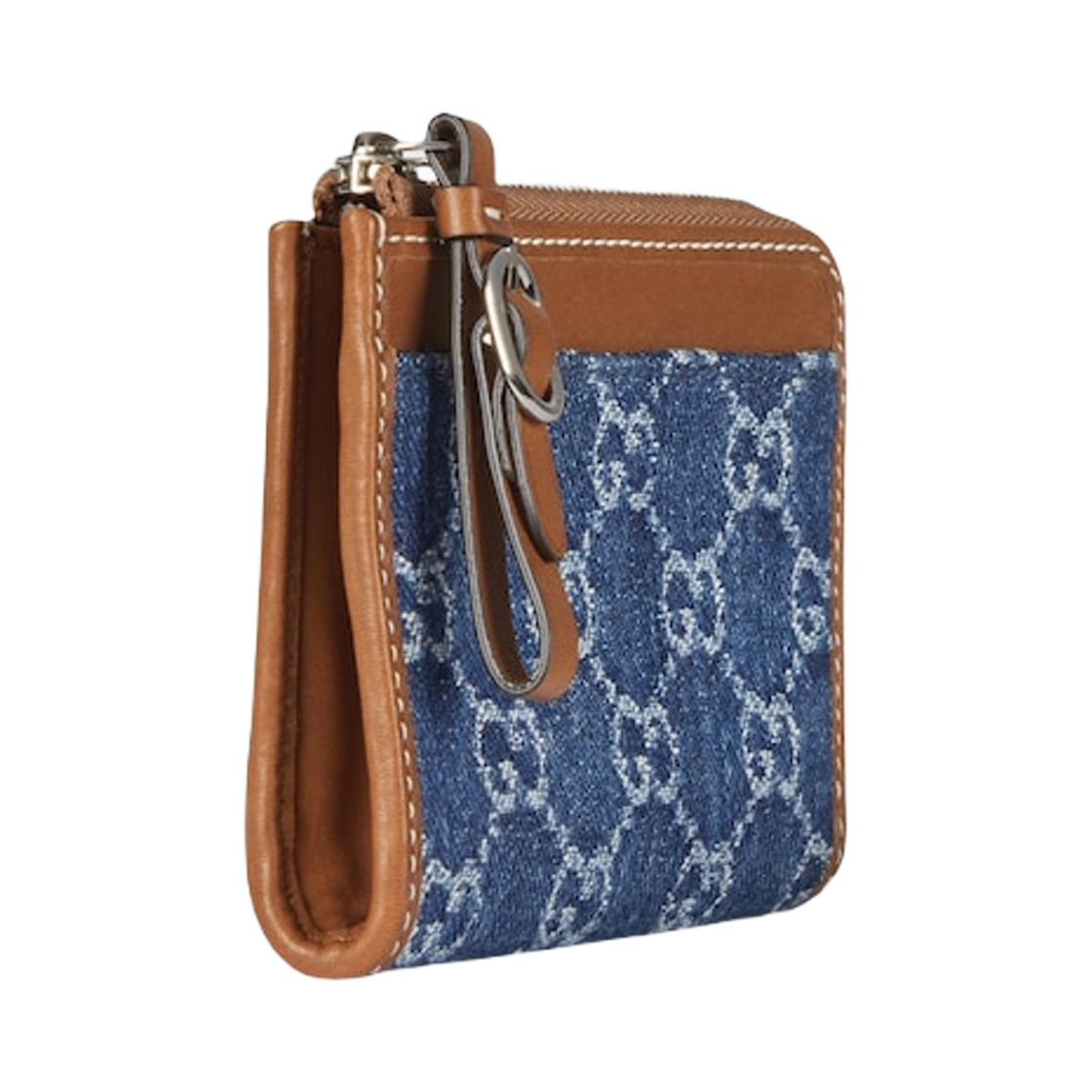 구찌 GG 엠블럼 집 카드 케이스 블루 아이보리 데님(Gucci GG Emblem Zip Card Case Blue Ivory Denim) - 2