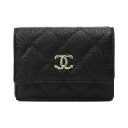 Chanel Flap Card Holder With Chain Grained Calfskin & Gold Black