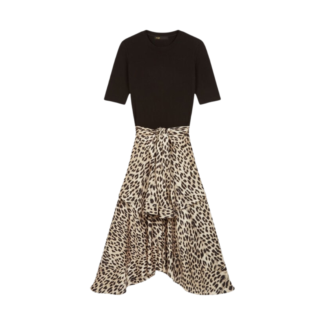 (W) 마쥬 트롱프 뢰유 저지 사틴 프린트 드레스 내츄럴 레오파드((W) Maje Trompe L’oeil Jersey Satin Print Dress Natural Leopard)