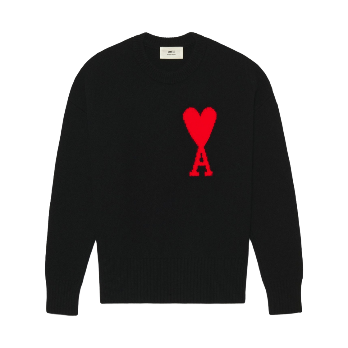 아미 빅 하트 로고 오버사이즈 인타르시아 스웨터 블랙 레드(AMI de Coeur Oversize Intarsia Sweater Black Red)