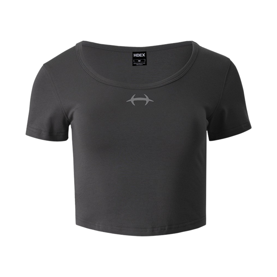 H241WLCTS030CH HDEX Womens Symbol Deep Neck Crop Short Sleeve Charcoal