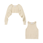 Knitted W Summer Boucle Bolero Cardigan + Sleeveless Set