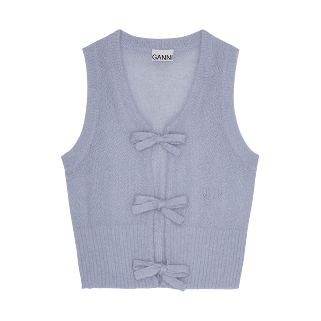 (W) 가니 블루 타이 스트링 베스트 헤더((W) Ganni Blue Tie String Vest Heather) - 1