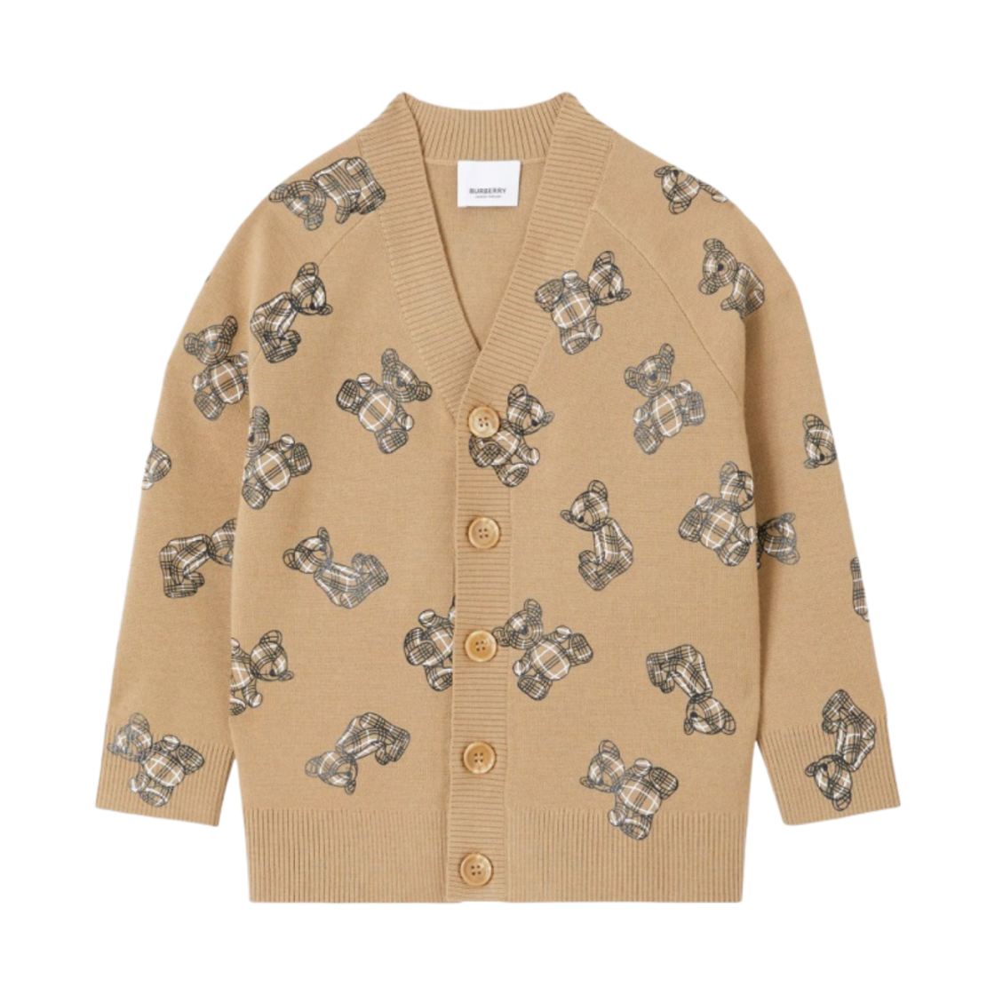 (키즈) 버버리 토마스 베어 프린트 울 블렌드 가디건 아카이브 베이지((Kids) Burberry Thomas Bear Print Wool Blend Cardigan Archive Beige) - 1