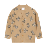 (Kids) Burberry Thomas Bear Print Wool Blend Cardigan Archive Beige