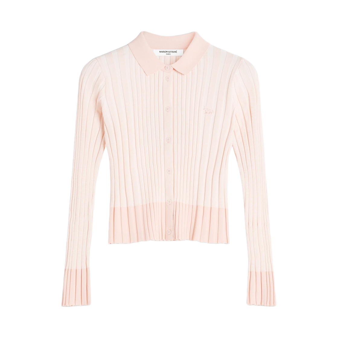 OW00504KT1121-0088 (W) Maison Kitsune Baby Fox Patch Pleated Ribbed Cardigan Porcelaine Pink
