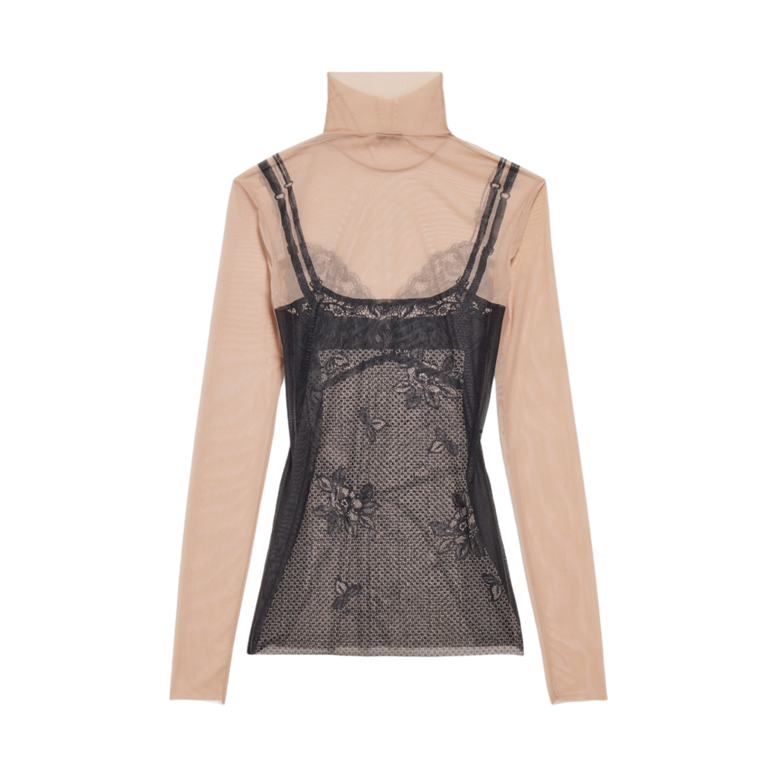 (W) 발렌시아가 트롱프 뢰유 란제리 탑 블랙 라이트 베이지((W) Balenciaga Trompe L'oeil Lingerie Top Black Light Beige) - 2