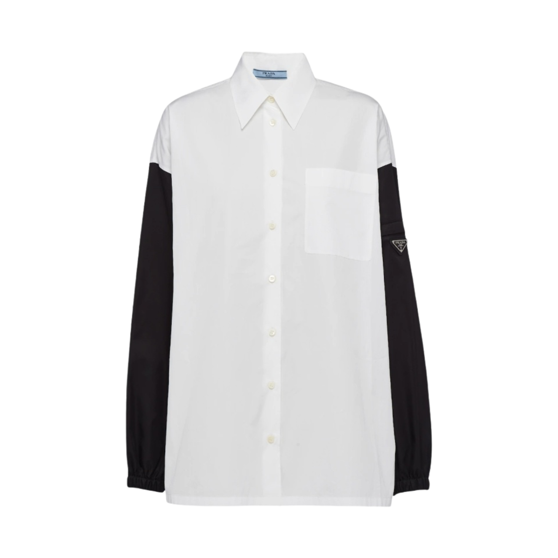 (W) 프라다 리나일론 앤 포플린 셔츠 화이트 블랙((W) Prada Re-Nylon and Poplin Shirt White Black) - 1