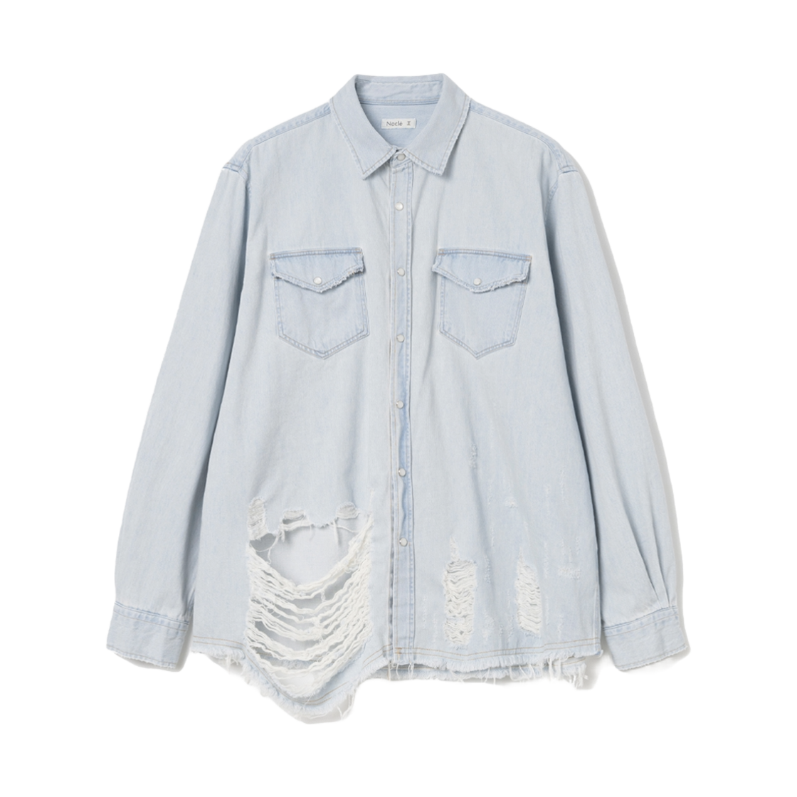 노클 디스트로이드 데님 웨스턴 셔츠 라이트인디고(Nocle Destroyed Denim Western Shirts With T.L.S.W Light Indigo)