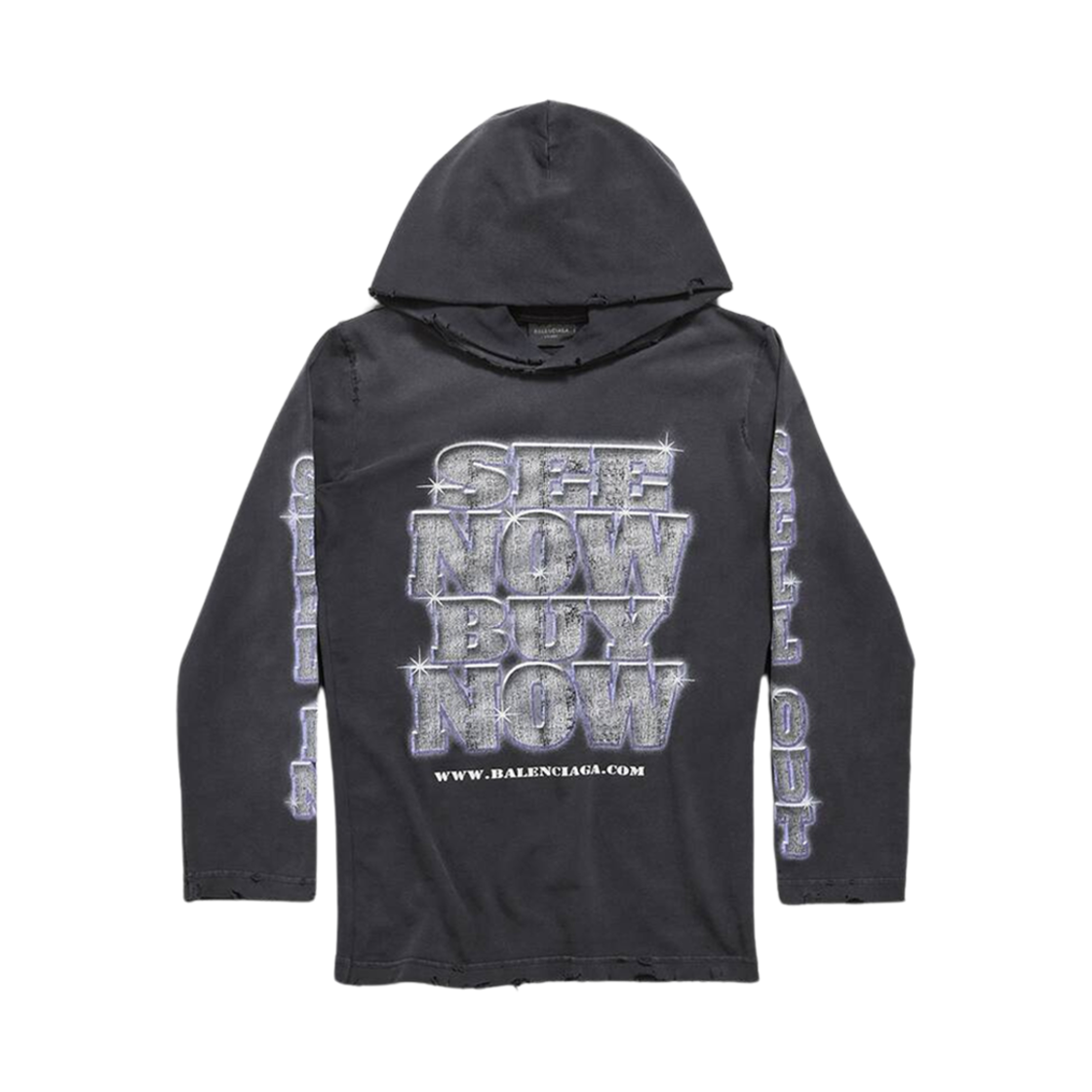 790374TQVF11083 (W) Balenciaga Snbn Long Sleeve Hooded Fitted T-Shirt Black